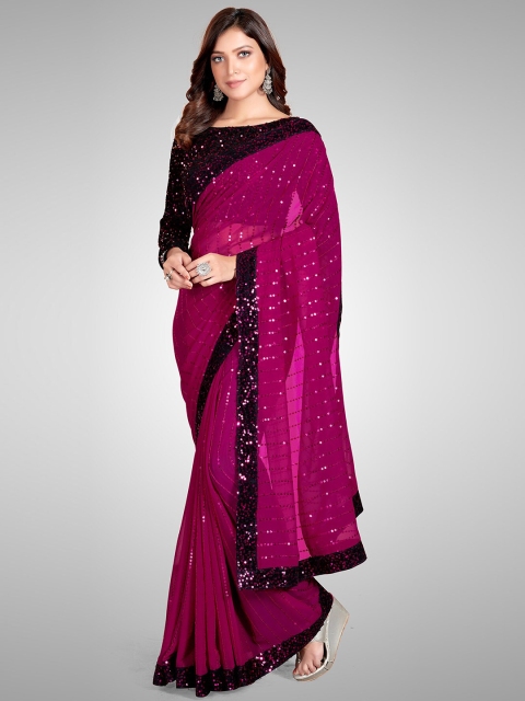 

Pratham Blue Purple Striped Sequinned Pure Georgette Saree