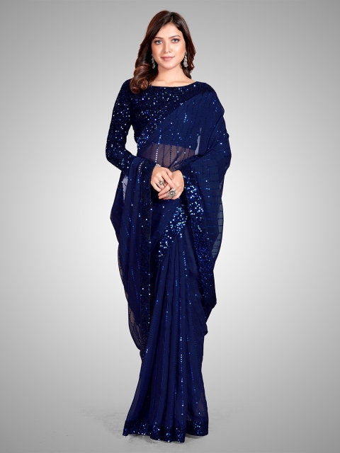 

Pratham Blue Embellished Sequinned Pure Georgette Saree