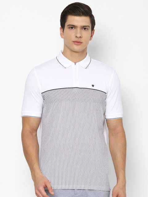 

Louis Philippe Men Grey Striped Polo Collar T-shirt