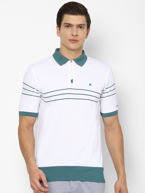 

Louis Philippe Men White Striped Polo Collar T-shirt