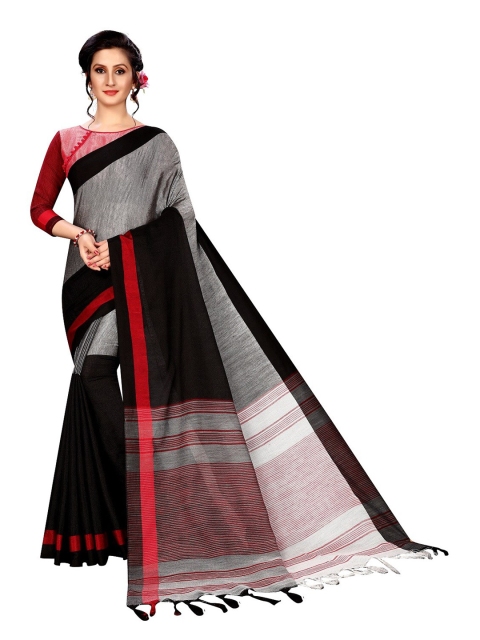 

PERFECTBLUE Grey & Black Cotton Linen Blend Saree