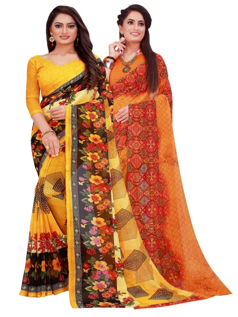 

Florence Pack of 2 Printed Pure Georgette Sarees, Orange