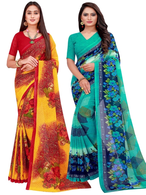 

Florence Pack of 2 Printed Pure Georgette Sarees, Turquoise blue