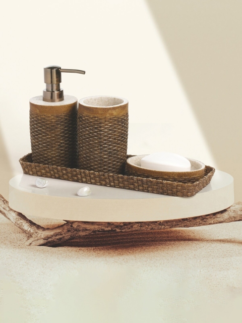 

OBSESSIONS Set Of 4 Brown Texture Bathroom Accessories