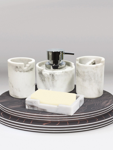 

OBSESSIONS Set Of 4 White Printed Bathroom Accessories