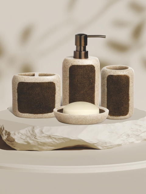 

OBSESSIONS 4 Pieces Brown & Beige Sandstone Bathroom Set