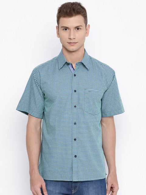 

ColorPlus Men Navy & Green Checked Classic Fit Casual Shirt, Navy blue