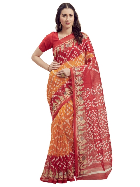 

KALINI Yellow & Maroon Bandhani Art Silk Saree