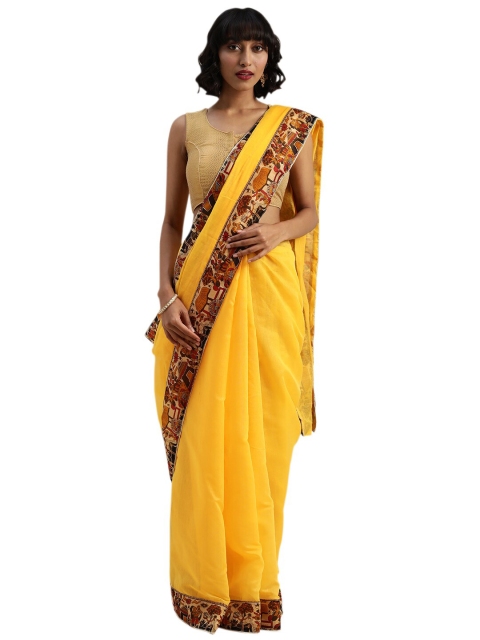 

KALINI Yellow & Brown Chanderi Cotton Saree