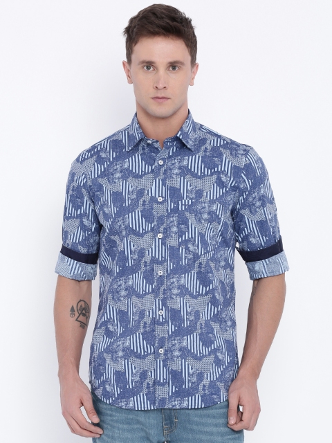 

ColorPlus Men Blue Printed Tailored Fit Casual Shirt