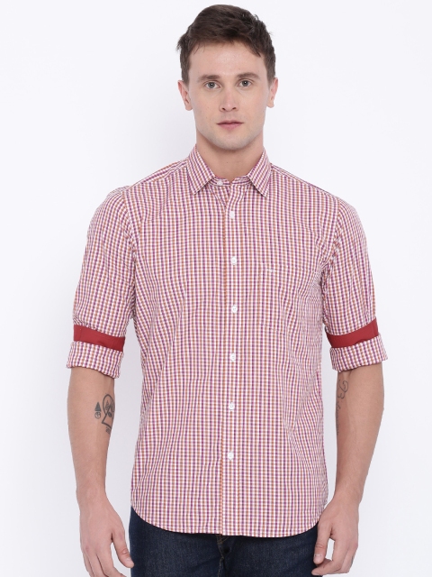 

ColorPlus Men White & Orange Tailored Fit Checked Casual Shirt