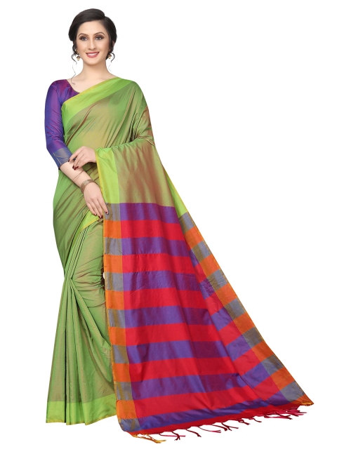 

PERFECTBLUE Olive Green & Purple Zari Silk Blend Tussar Saree