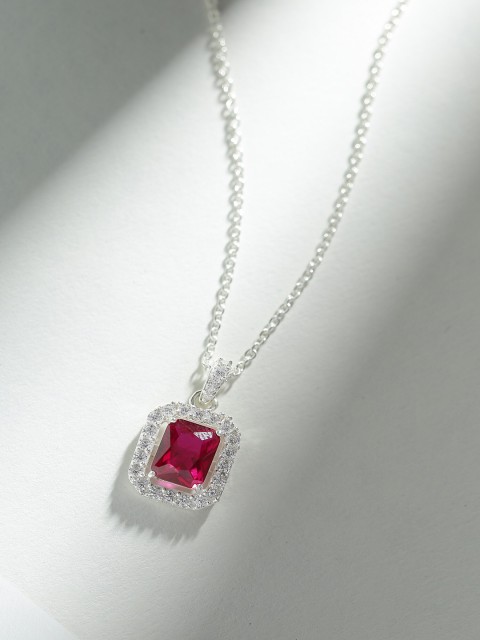 

Hiara Jewels Rhodium-Plated Silver & Red-Toned & Stone Studded Pendant With Chain