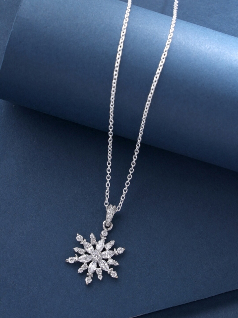

Hiara Jewels Rhodium-Plated Snowflake CZ-Studded Pendant With Chain, Silver