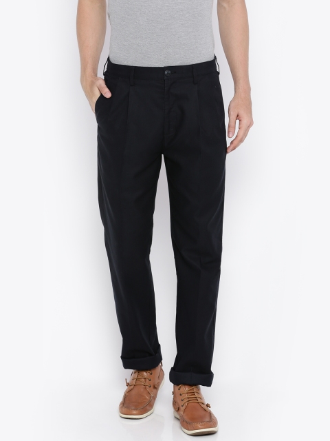 

ColorPlus Men Navy Self-Design Formal Trousers, Navy blue