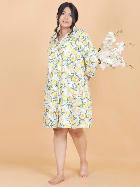 

LastInch White Printed Pure Cotton Nightdress