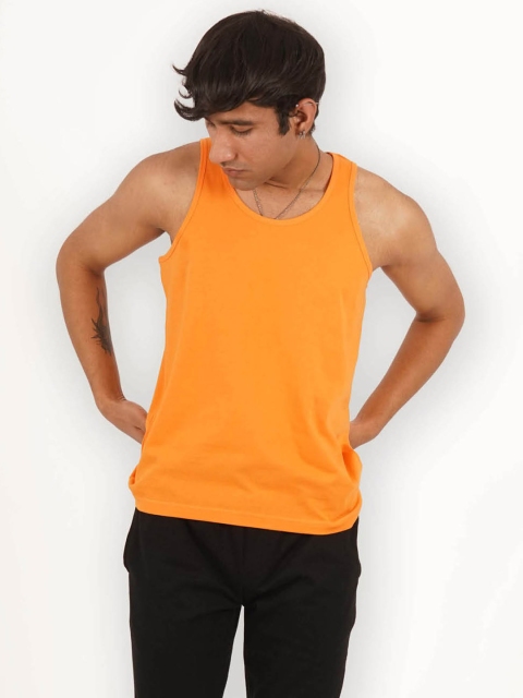 

Melangebox Men Orange Solid Regular Fit 100% Cotton Tank T-shirt