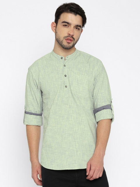 

PIVOTO Men Light Green Self-Designed Slim Fit Short Kurta