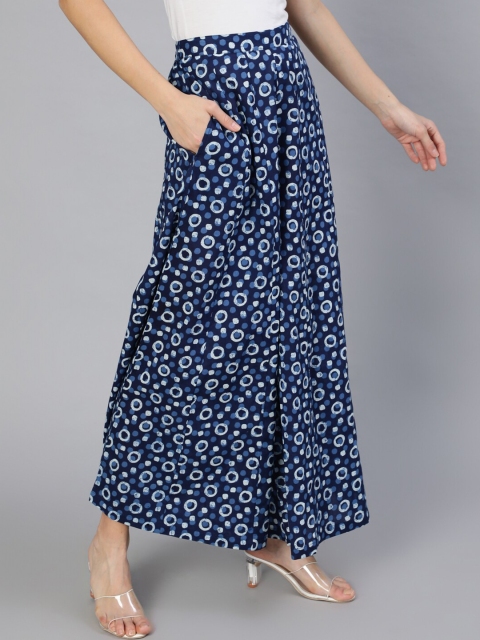 

Nayo Women Blue & White Printed Flared Palazzo