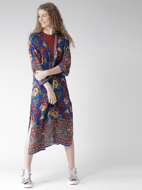 

FOREVER 21 Blue Floral Print Longline Shrug