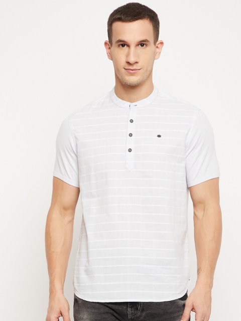 

Octave Men Blue Striped Mandarin Collar T-shirt