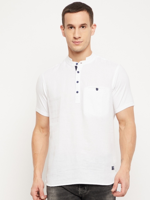 

Octave Men White Mandarin Collar Cotton T-shirt