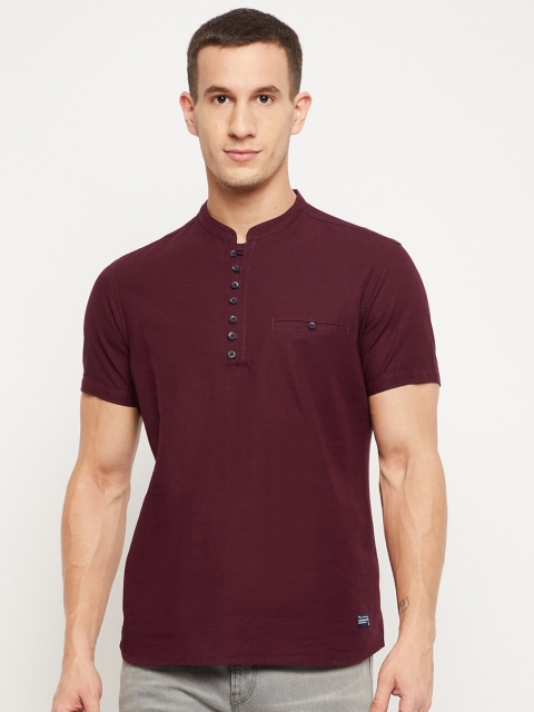 

Octave Men Maroon Mandarin Collar T-shirt