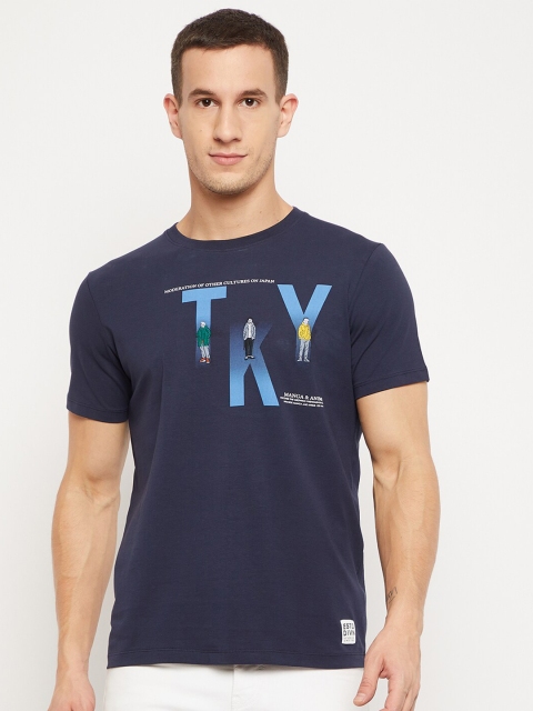 

Octave Men Navy Blue Typography Printed T-shirt