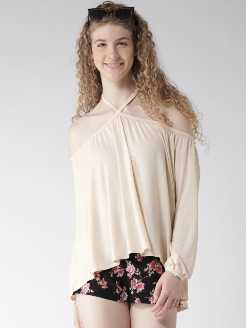 

FOREVER 21 Women Peach-Coloured Solid Halter-Neck A-Line Top
