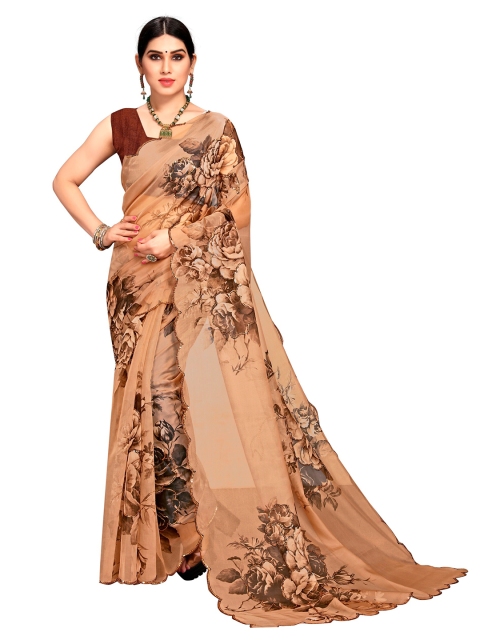 

VAIRAGEE Brown Floral Organza Saree