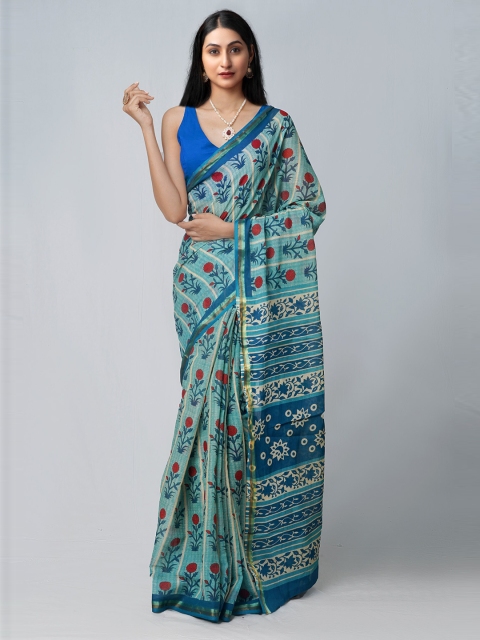 

Unnati Silks Blue & Red Ajrakh Zari Pure Cotton Patola Saree