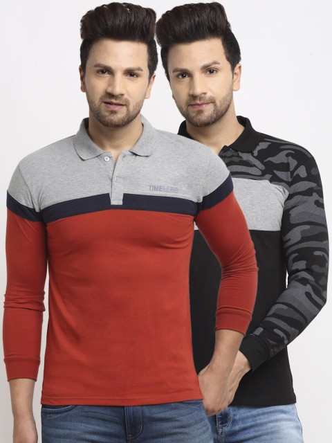 

WILD WEST Men Multicoloured 2 Striped Polo Collar T-shirt, Multi