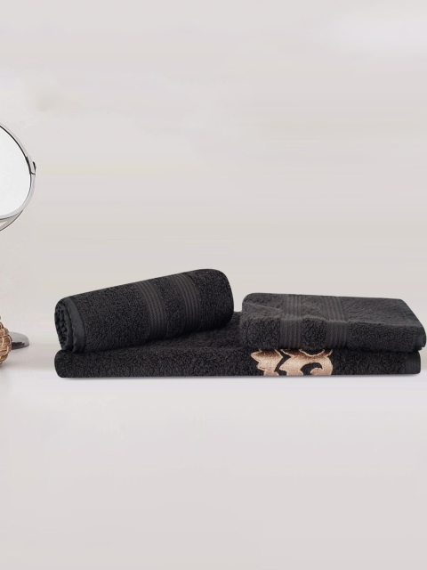 

LUSH & BEYOND Set Of 3 Black Solid 500 GSM Pure Cotton Bath Towels