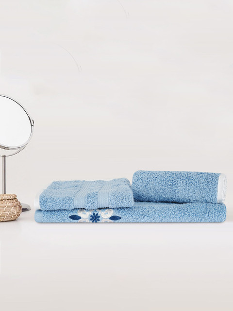 

LUSH & BEYOND Set Of 3 Blue Solid 500 GSM Pure Cotton Towel Set