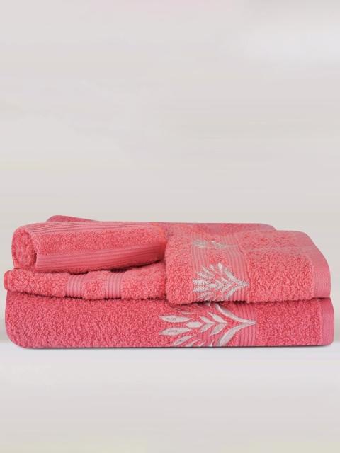

LUSH & BEYOND Set Of 3 Peach Solid Cotton 500 GSM Towel Set