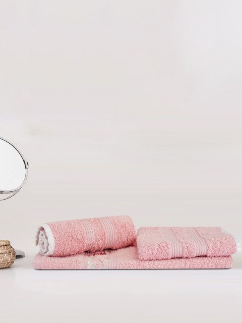 

LUSH & BEYOND Set Of 3 Solid 500 GSM Pure Cotton Bath Towels, Peach