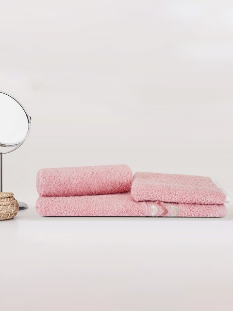 

LUSH & BEYOND Set Of 3 Peach Solid 500 GSM Pure Cotton Bath Towels
