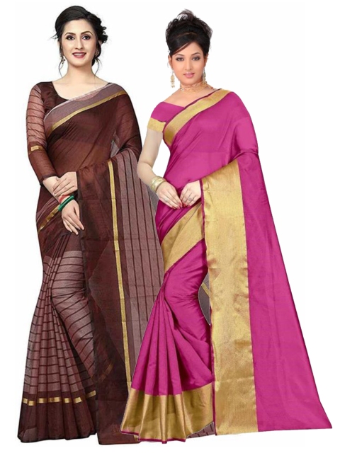 

SAADHVI Pack of 2 Pink & Brown Striped Saree