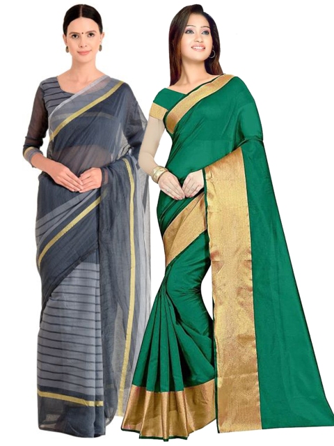 

SAADHVI Set of 2 Silk Cotton Saree, Green