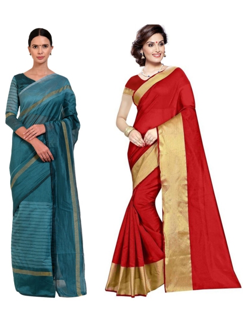 

SAADHVI Set of 2 Silk Cotton Saree, Red