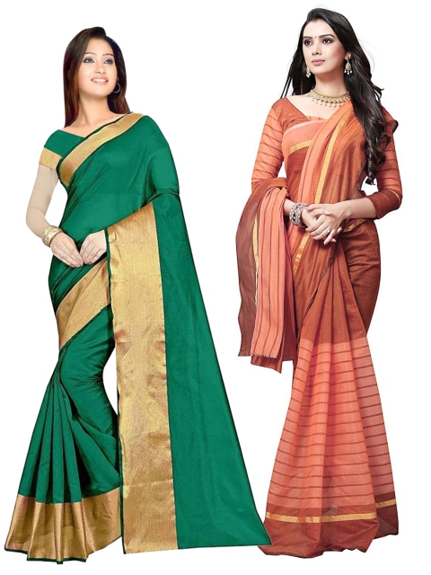 

SAADHVI Pack of 2 Green & Gold-Toned Solid Saree