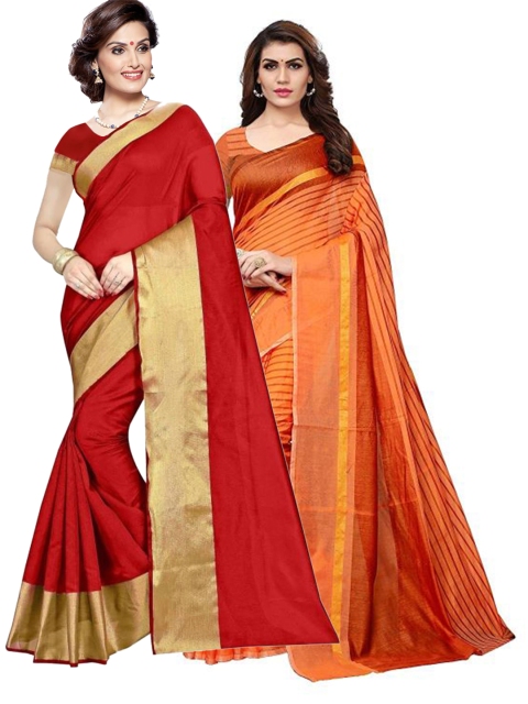 

SAADHVI Set of 2 Silk Cotton Saree, Red