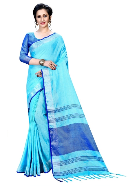

PERFECTBLUE Blue & Silver-Toned Zari Saree