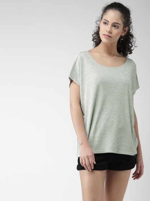 

FOREVER 21 Women Olive Green Self-Striped Top