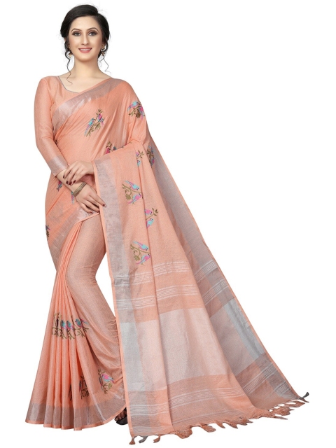

PERFECTBLUE Peach-Coloured Ethnic Motifs Saree