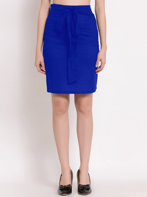 

PATRORNA Women Blue Solid Above Knee Pencil Skirt