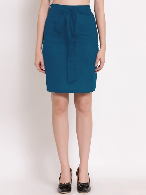 

PATRORNA Women Blue Solid Knee-Length Pencil Skirt
