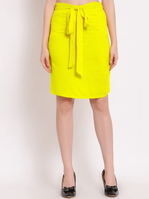 

PATRORNA Women Yellow Solid Knee-length Pencil Skirt