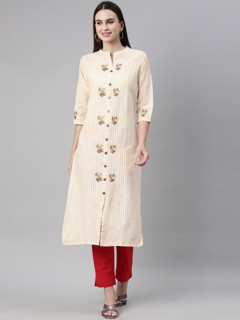 

Neerus Women Peach-Coloured Striped Thread Work Kurta