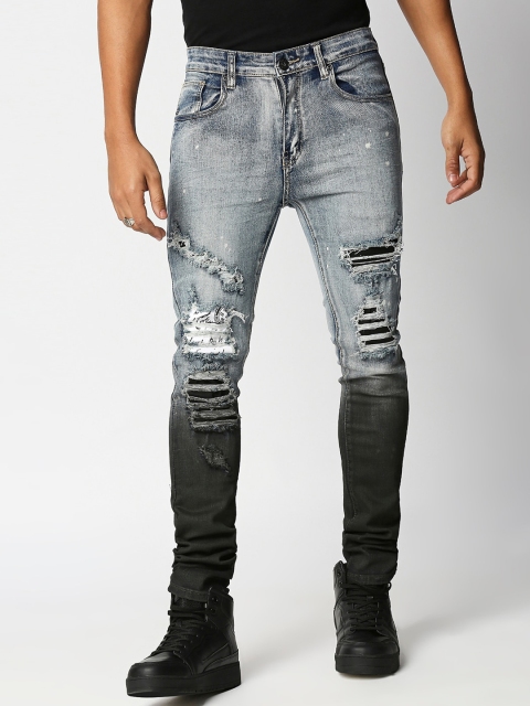 

WAIMEA Men Blue Skinny Fit Mildly Distressed Heavy Fade Ombre Stretchable Jeans
